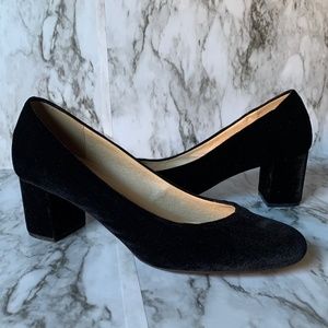 Black Velvet Block Heel Pumps | 10 M